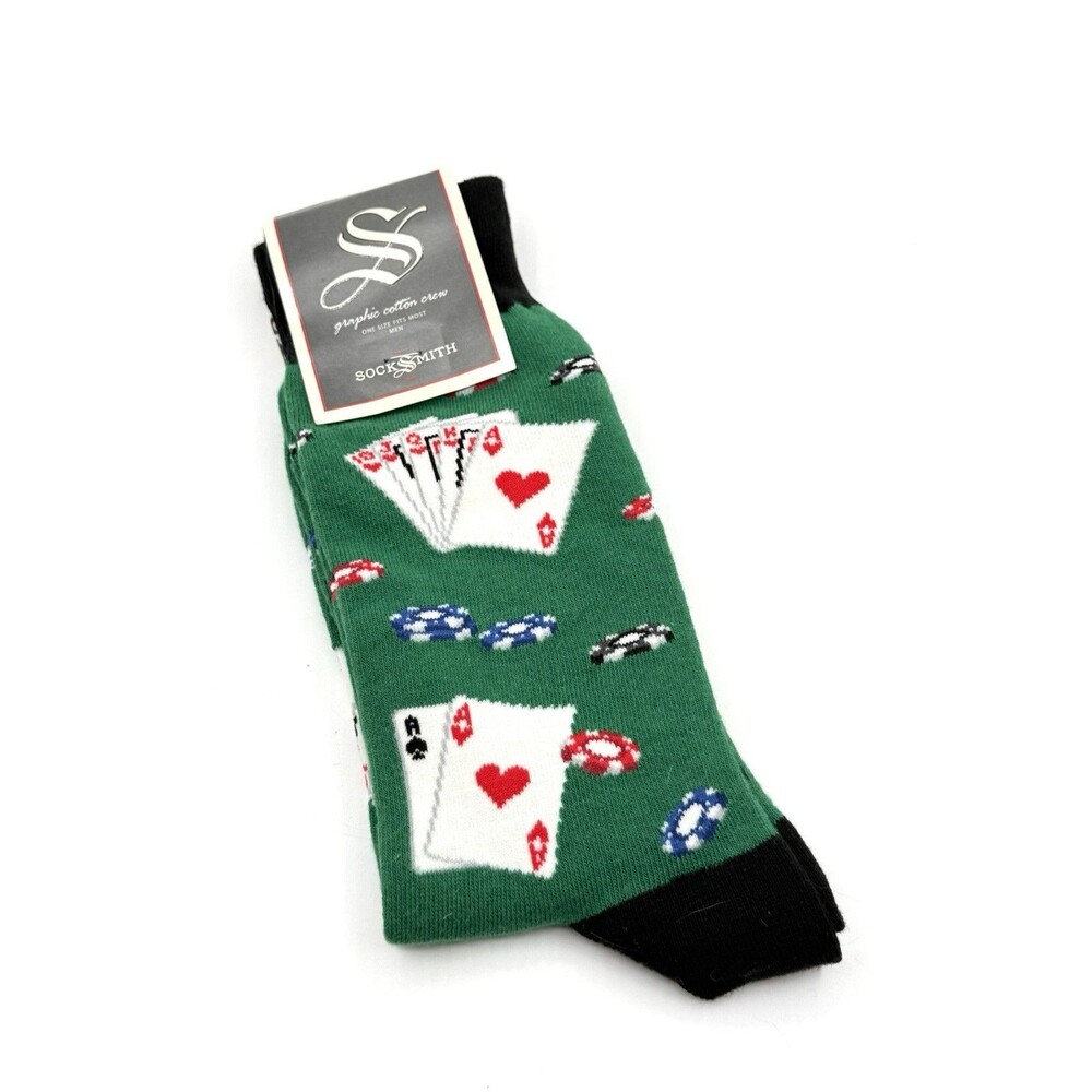 NWT Poker Game Dress Socks Novelty Men “The Nuts” 8-12 Green Fun Doc Smith